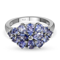 Tanzanite 1.80 ctw Cluster Ring in Platinum Over Sterling Silver (Size 5.5)