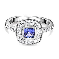 Tanzanite and White Zircon 0.76 ctw Ring in Platinum Over Sterling Silver (Size 5.5)