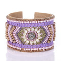 Turquoise Glass Seed Beaded Cuff Bracelet in Goldtone - Sticky add to cart bar