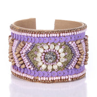 Turquoise Glass Seed Beaded Cuff Bracelet in Goldtone