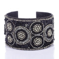 Handcrafted Black Glass Seed Beaded Cuff Bracelet (Adjustable) - Sticky add to cart bar