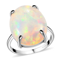 ILIANA 18K White Gold AAA Ethiopian Welo Opal Solitaire Ring 3.80 Grams 10.00 ctw