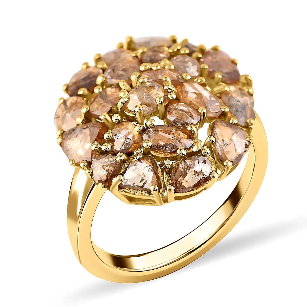 Rose Cut Natural Champagne Diamond Cluster Ring in 14K Yellow Gold Over Sterling Silver 3.00 ctw