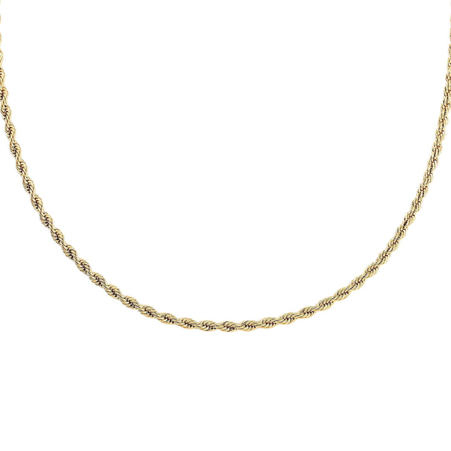 2mm Rope Necklace (24 Inches) in ION Plated YG Stainless Steel , Tarnish-Free, Waterproof, Sweat Proof Jewelry
