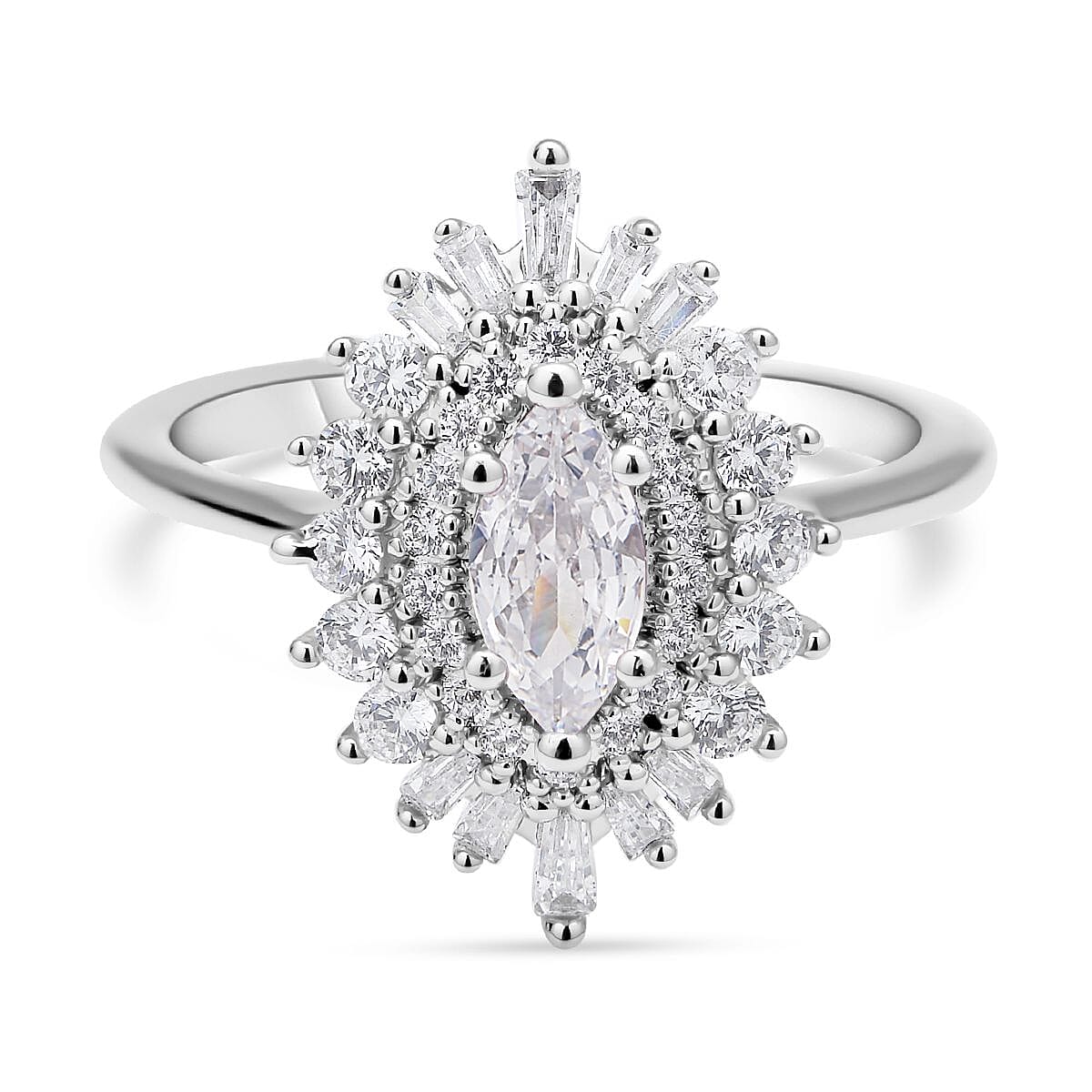 Simulated Garnet and White Diamond Cocktail Ring in Silvertone (Size 10.0) 1.85 ctw