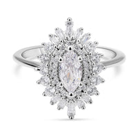 Simulated Garnet and White Diamond Cocktail Ring in Silvertone (Size 10.0) 1.85 ctw