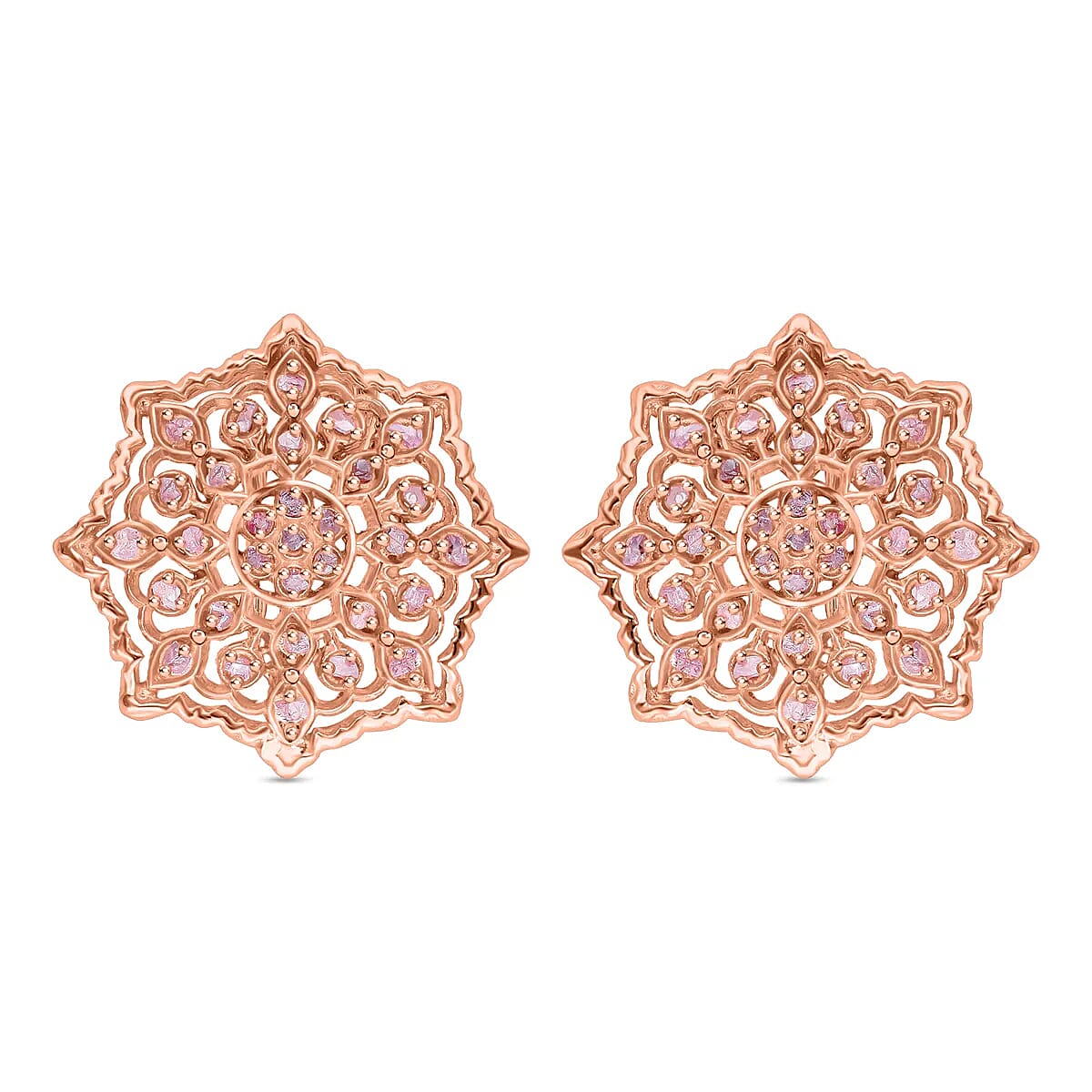 Pink Diamond Earrings, Natural Pink Diamond Earrings, Uncut Diamond Earrings, Sterling Silver Earrings, Latch Back Earrings, Floral Earrings 0.50 ctw