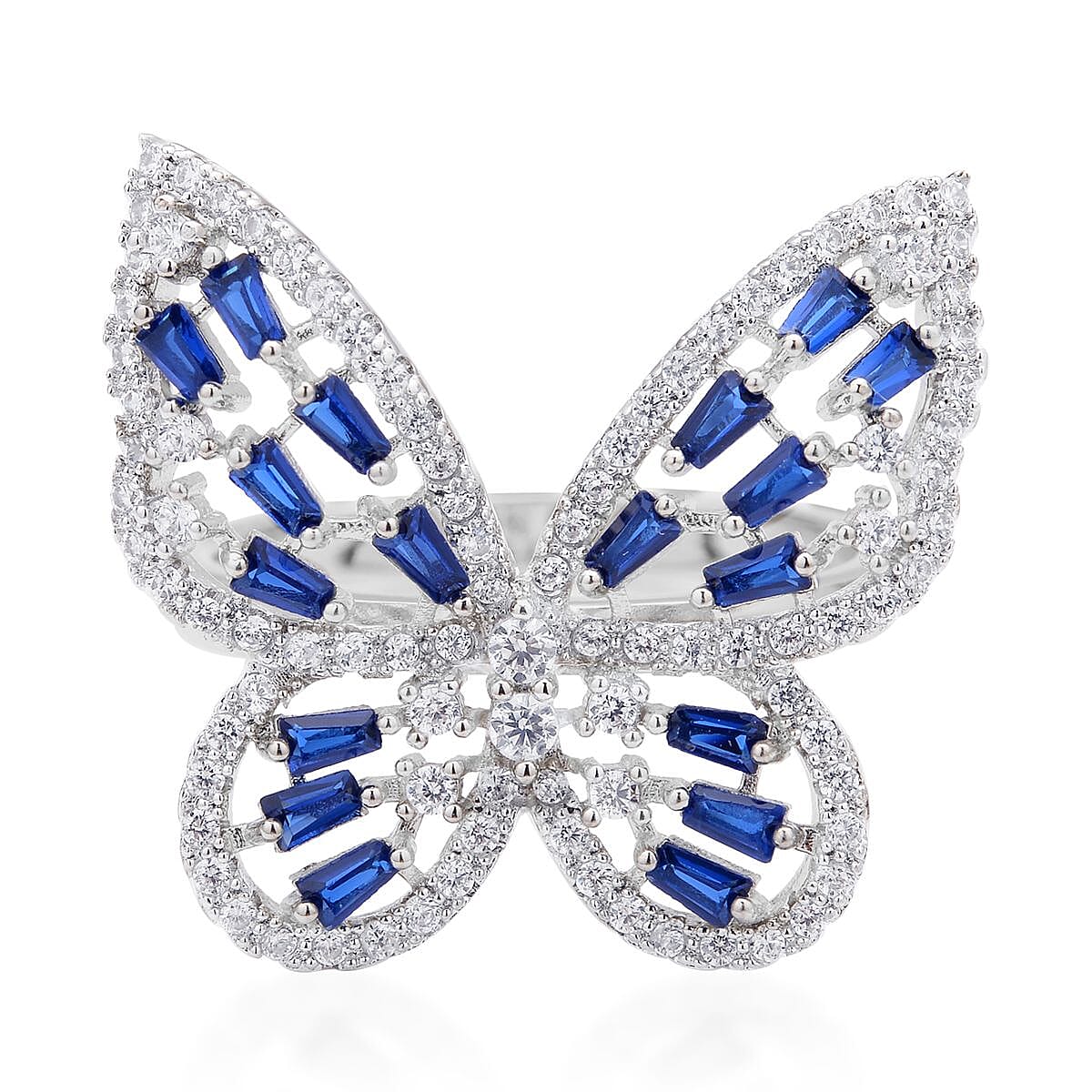 Simulated Diamond Butterfly Ring in Silvertone (Size 10.0) 1.60 ctw (1)