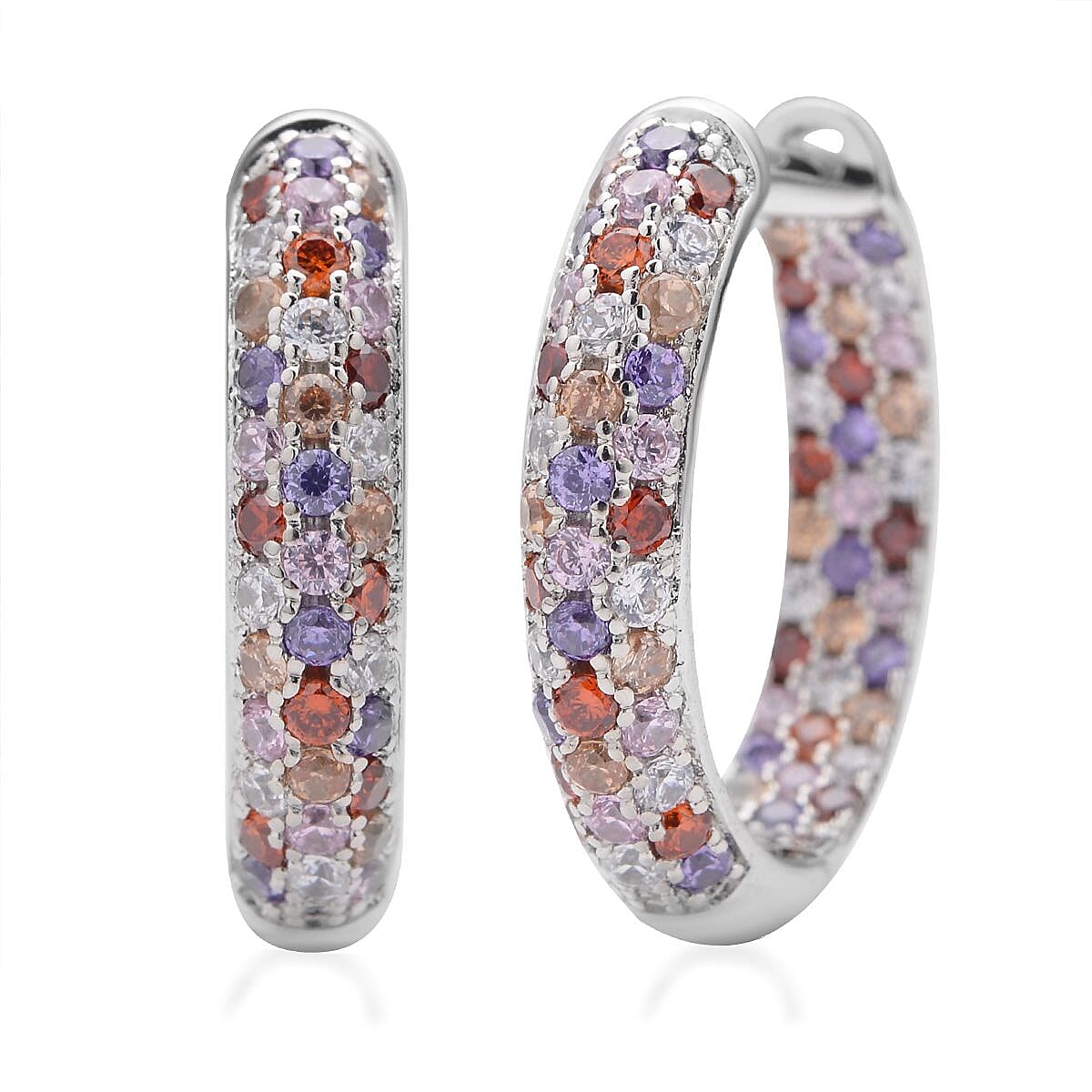 Simulated Black Diamond Hoop Earrings in Silvertone 3.65 ctw