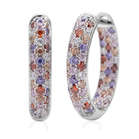 Simulated Black Diamond Hoop Earrings in Silvertone 3.65 ctw
