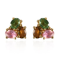 Multi-Tourmaline Stud Earrings in Vermeil Yellow Gold Over Sterling Silver 1.00 ctw