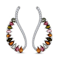Multi Tourmaline Earrings , Zircon Accent Earrings , Fancy Earrings, Sterling Silver Earrings 4.15 ctw