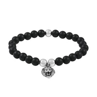 Lava Beaded Stretch Bracelet with Lion Head in Stainless Steel , Tarnish-Free, Waterproof, Sweat Proof Jewelry
