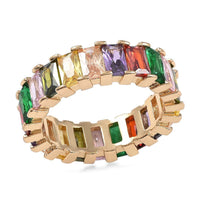 Multi Color Simulated Diamond Eternity Band Ring in Goldtone 10.50 ctw