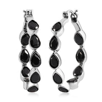 Thai Black Spinel Inside Out Hoop Earrings in Stainless Steel 9.60 ctw