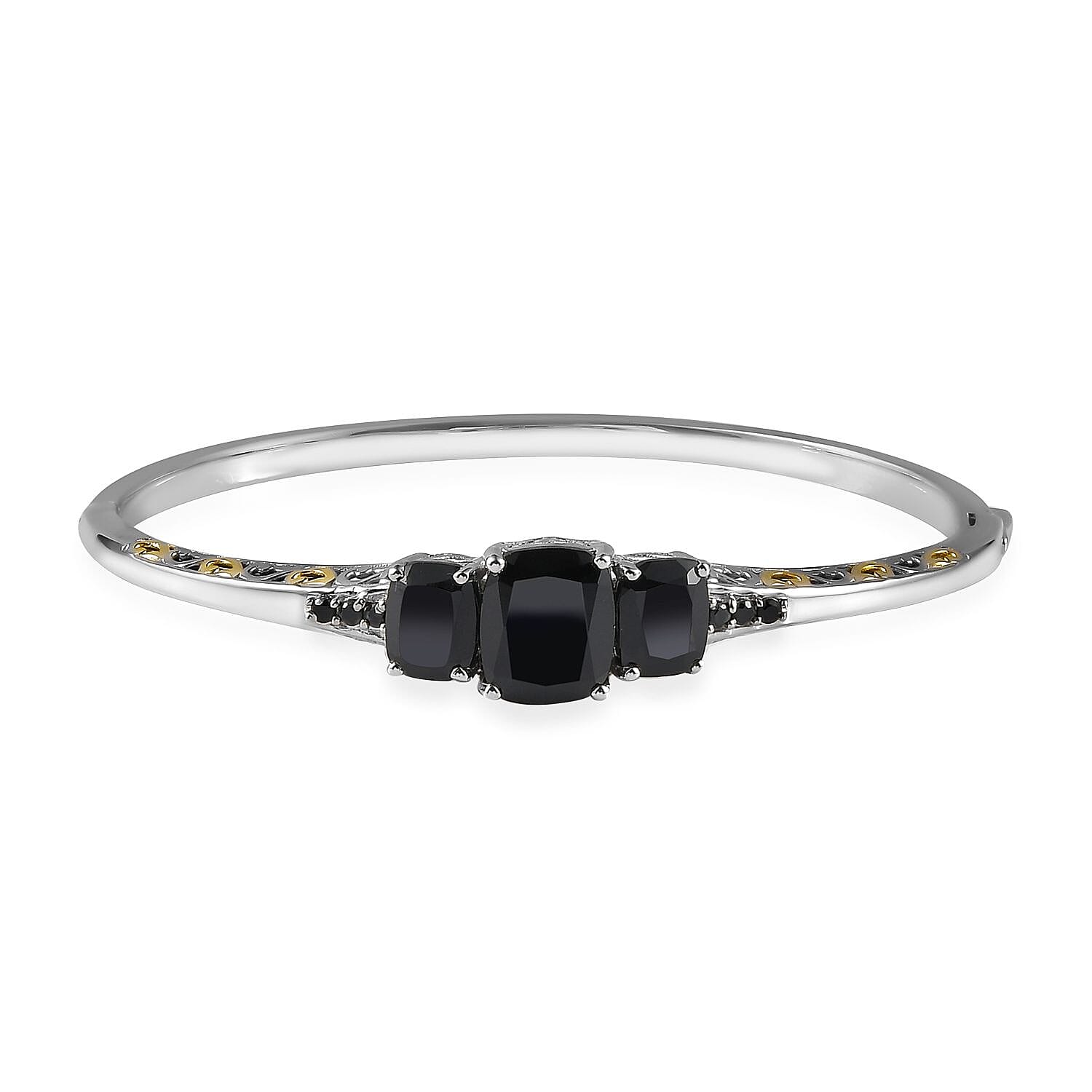 KARIS Natural Thai Black Spinel Bangle Bracelet in 18K YG Plated and Platinum Bond (6.50 In) 13.00 ctw