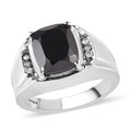 Natural Thai Black Spinel, Natural White Zircon Men's Ring in Stainless Steel (Size 10.0) 5.40 ctw - Sticky add to cart bar