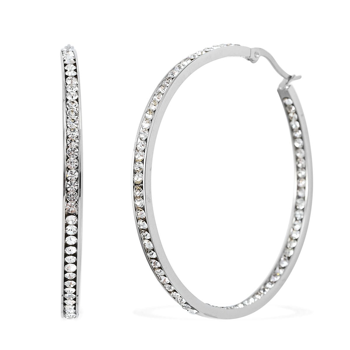 Simulated Diamond Hoop Earrings in Stainless Steel, Tarnish-Free, Waterproof, Sweat Proof Jewelry