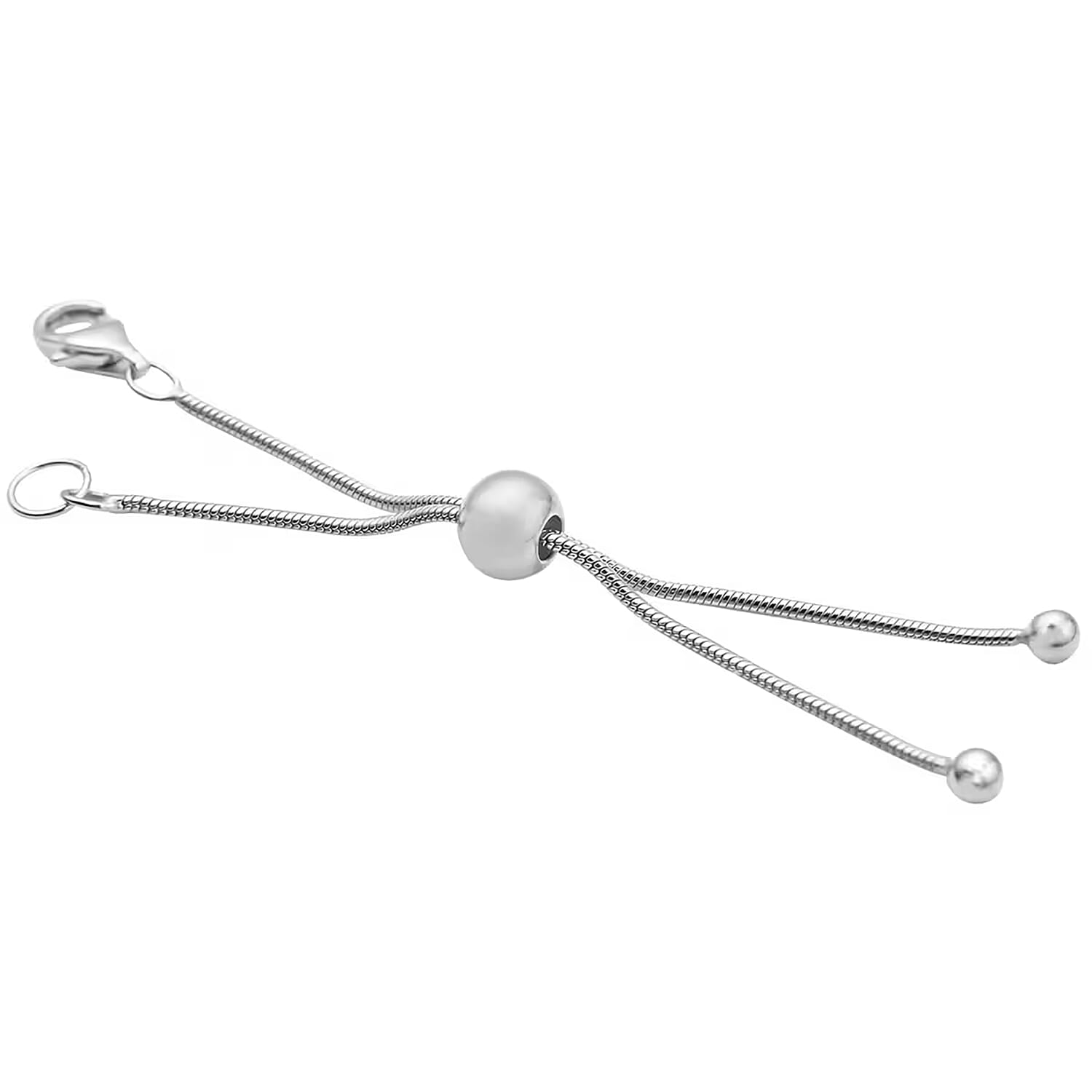 Rhodium Over Sterling Silver 9mm Lobster Lock with 2Inch Each Side Snake Extender Chain and 6mm Adjusting Bead