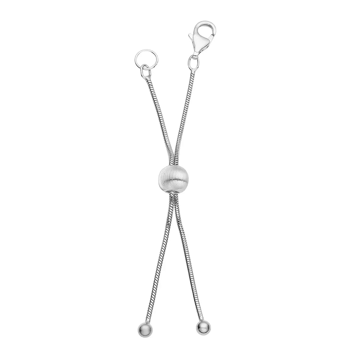 Rhodium Over Sterling Silver 9mm Lobster Lock with 2Inch Each Side Snake Extender Chain and 6mm Adjusting Cat Eye Beads