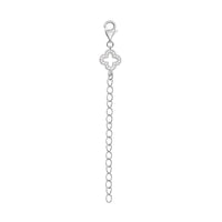 Simulated Diamond Plum Blossom Pattern Lobster Lock with 2 Inch Extender Chain in Rhodium Over Sterling Silver 0.20 ctw