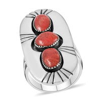SANTA FE Style Kingman Turquoise 3 Stone Ring in Sterling Silver 9.20 Grams 5.50 ctw
