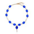 Simulated Blue Sapphire and White Pearl Beaded Necklace 22-23 Inches in Goldtone - Sticky add to cart bar