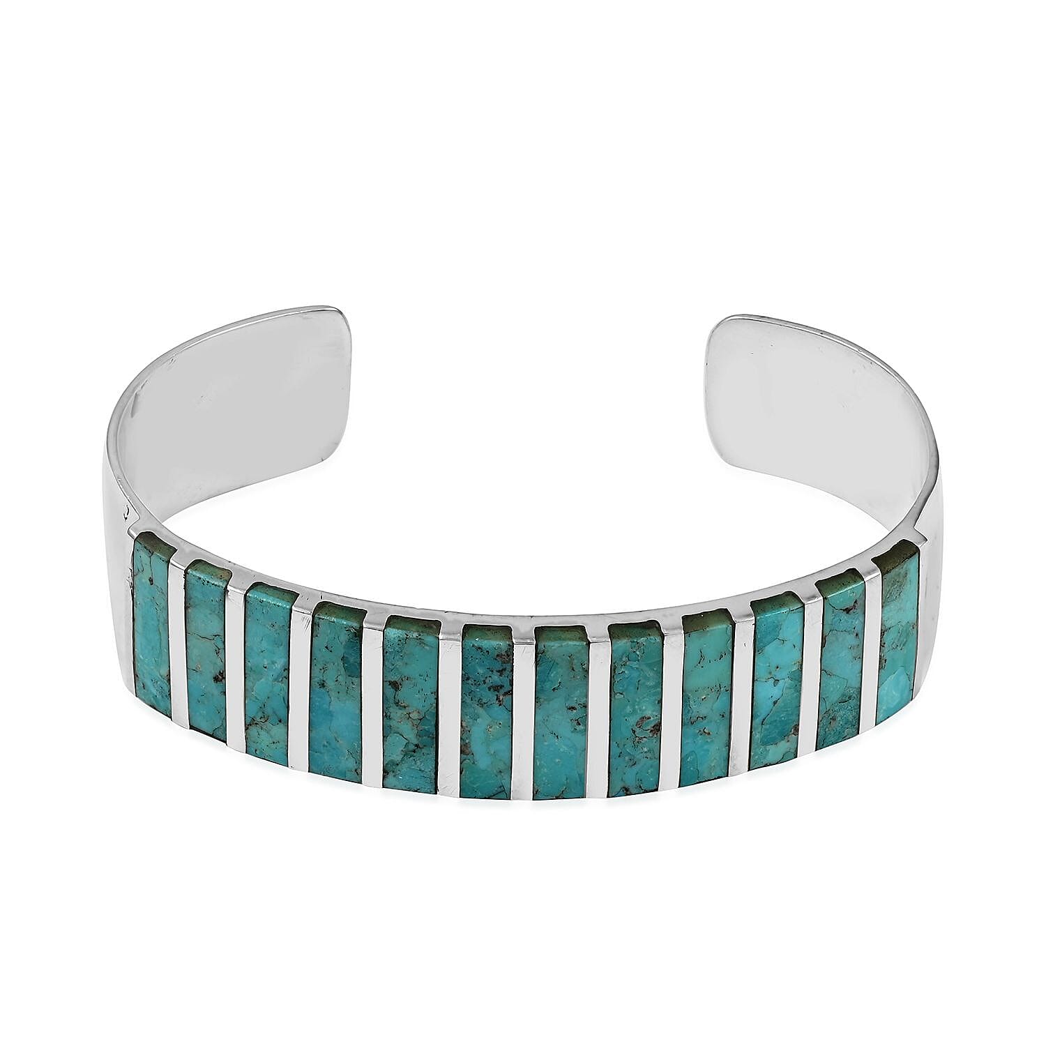 SANTA FE Style Kingman Turquoise Cuff Bracelet in Sterling Silver (6.00 In) 34.85 Grams 13.00 ctw