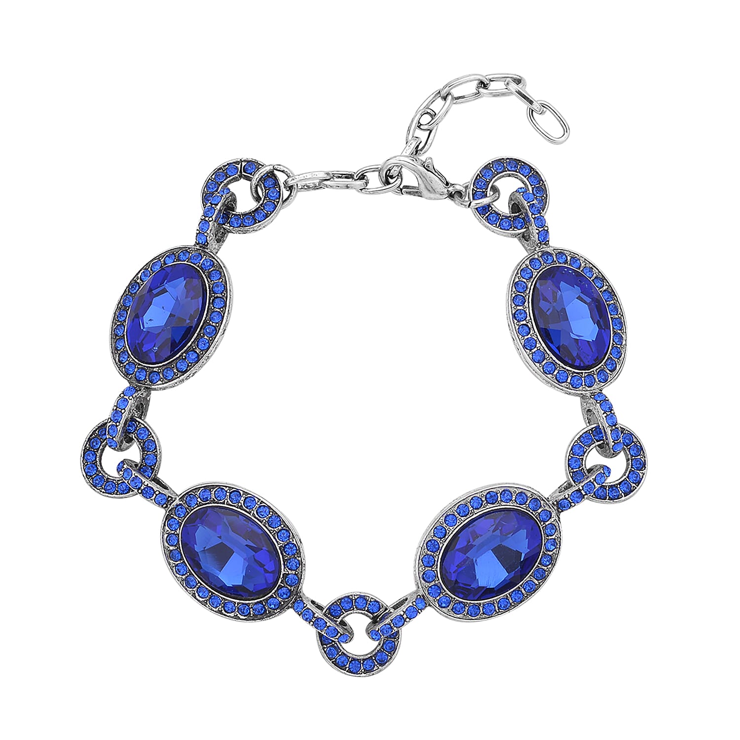 Simulated Blue Sapphire and Blue Austrian Crystal Bracelet in Silvertone (7.50 In)