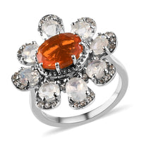 GP Italian Garden Collection Mexican Fire Opal and Multi Gemstone Fire and Ice Ring in Platinum Over Sterling Silver 4.15 ctw