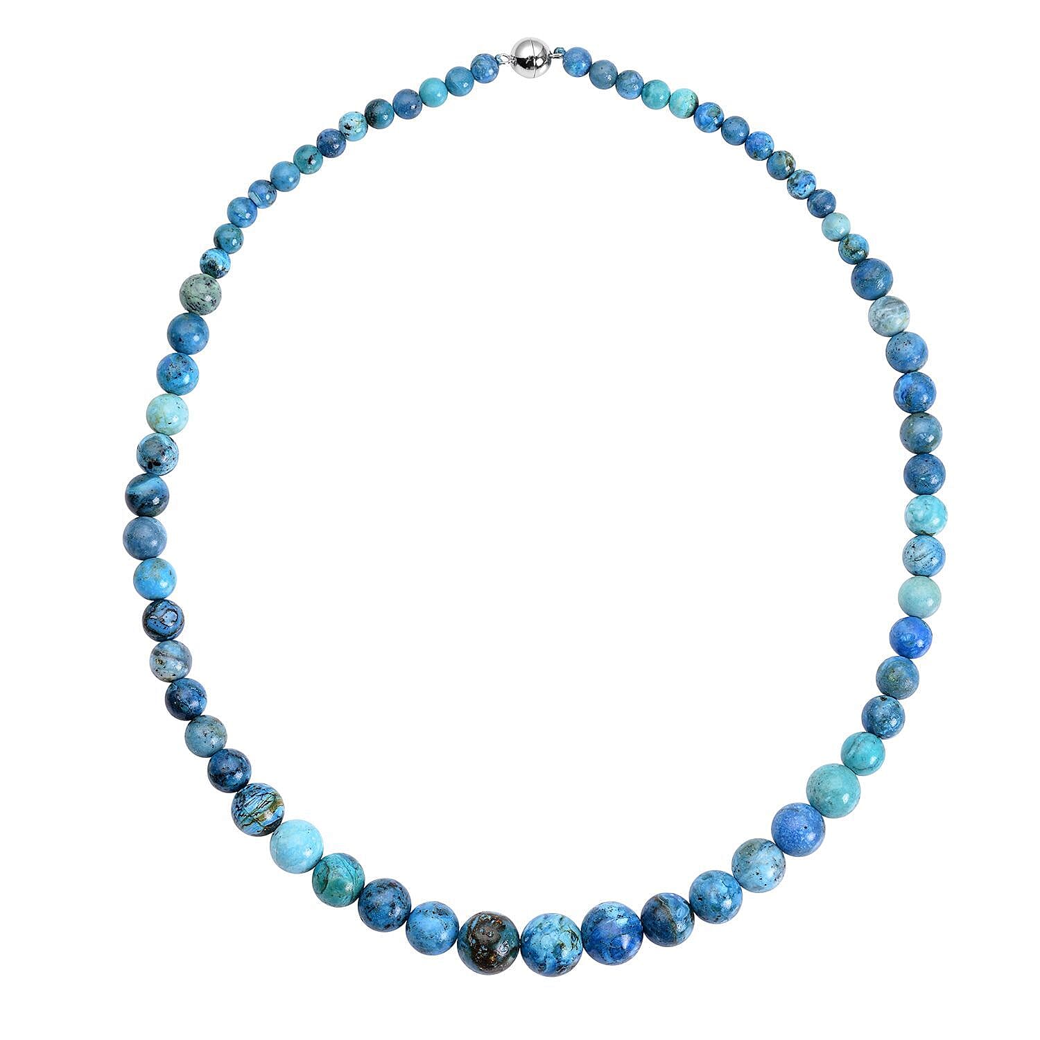 Chrysocolla 5-13mm Beaded Necklace (20 Inches) in Rhodium Over Sterling Silver 220.00 ctw