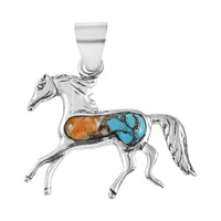 SANTA FE Style Coral Horse Pendant in Sterling Silver