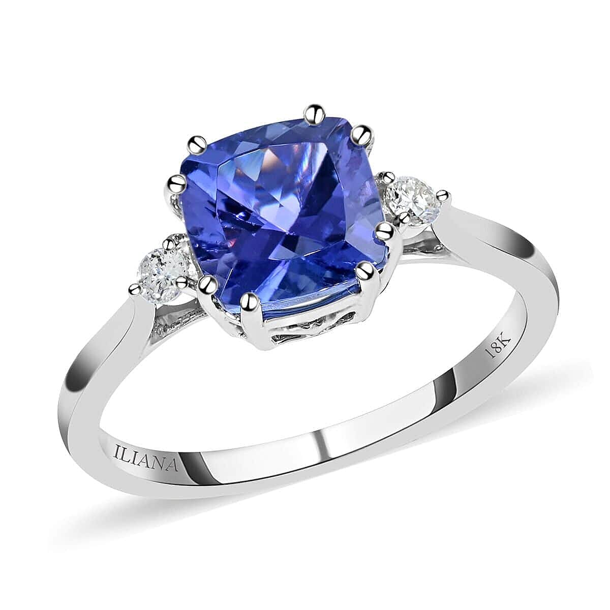 Certified & Appraised ILIANA 18K White Gold AAA Tanzanite and G-H SI Diamond Halo Ring (Size 6.0) 2.90 Grams 2.40 ctw