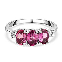 Lotus Garnet and White Diamond 1.74 ctw 3 Stone Ring in Platinum Over Sterling Silver (Size 6.5)