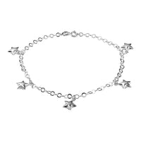 Italian Sterling Silver 3.5mm Rolo Chain Anklet with Star Charms (10 in) (4.20 g)
