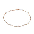 Italian 14K Rose Gold Over Sterling Silver 3.2mm Station Oval Moon Cut Bead Anklet (10 in) 2.30 Grams - Sticky add to cart bar