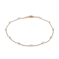 Italian 14K Rose Gold Over Sterling Silver 3.2mm Station Oval Moon Cut Bead Anklet (10 in) 2.30 Grams