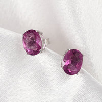 Pink Fluorite Solitaire Stud Earrings in Sterling Silver 3.30 ctw