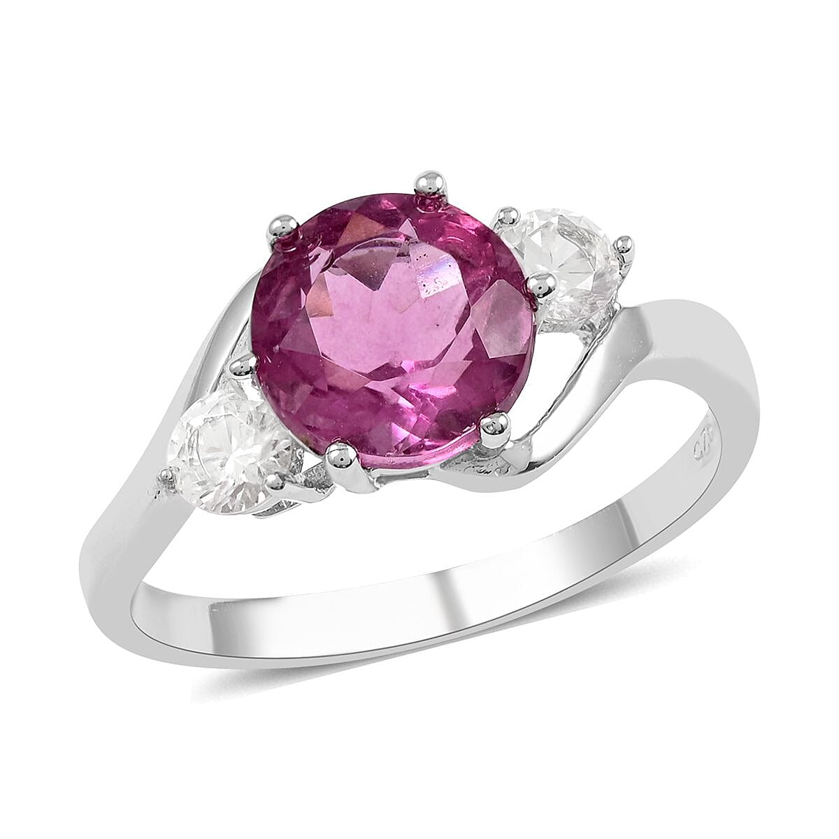 Pink Fluorite and Natural White Zircon Ring in Sterling Silver 2.75 ctw