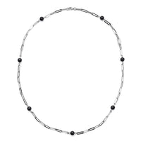 Black Onyx Beaded Paper Clip Station Necklace 28 Inches in Stainless Steel 17.50 ctw