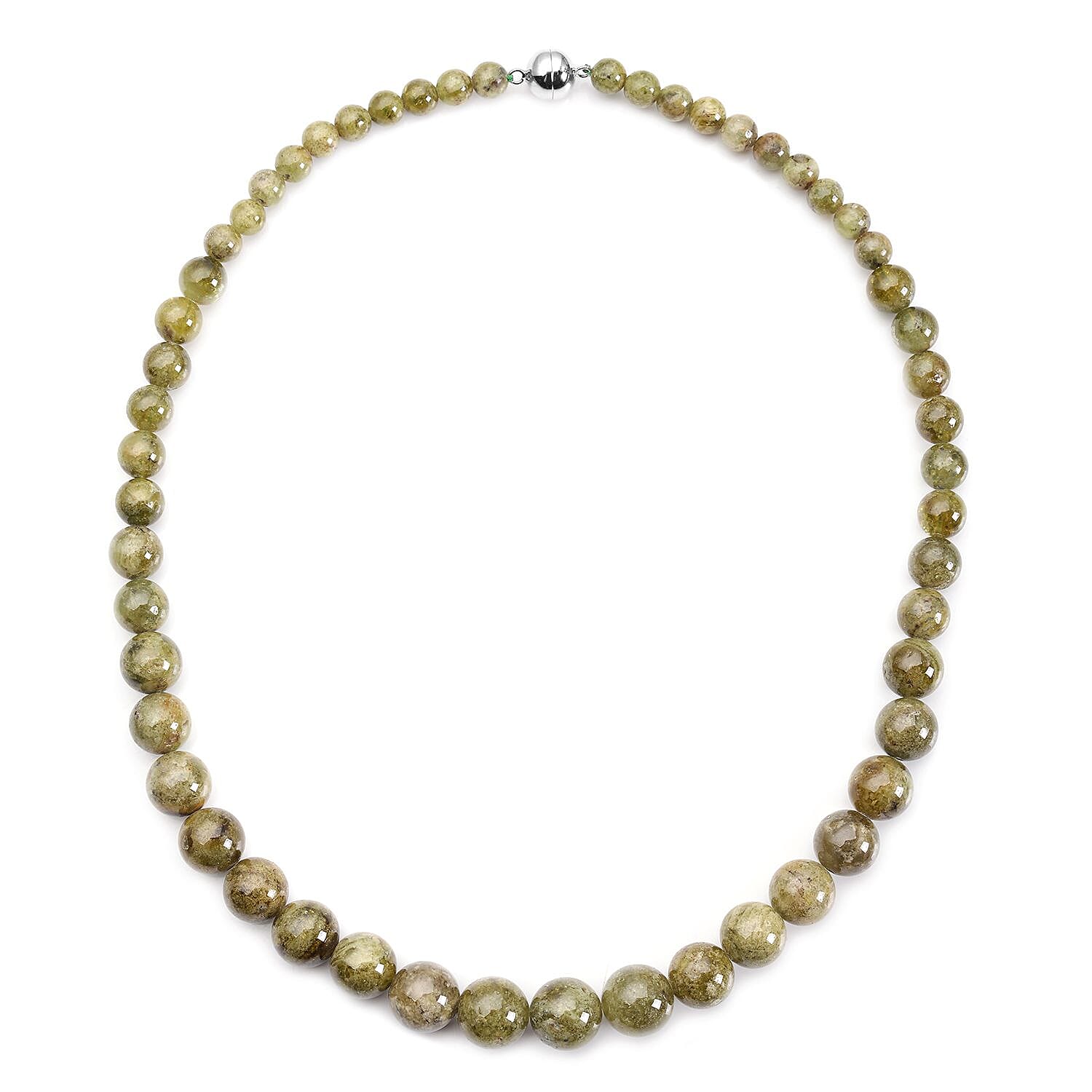 Natural Tsavorite Garnet 7-13mm Beaded Necklace 20 Inches in Rhodium Over Sterling Silver 480.50 ctw