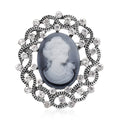 Gray Resin Cameo and Austrian Crystal Brooch Silvertone 20.00 ctw - Sticky add to cart bar