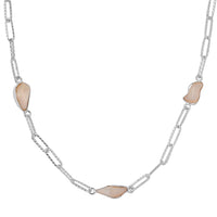 Artisan Crafted Rough Cut Ethiopian Welo Opal Paper Clip Chain Station Necklace 22 Inches in Sterling Silver 9.75 ctw
