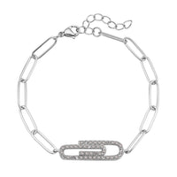 Austrian Crystal Paper Clip Bracelet in Stainless Steel (7.5-9.0In)