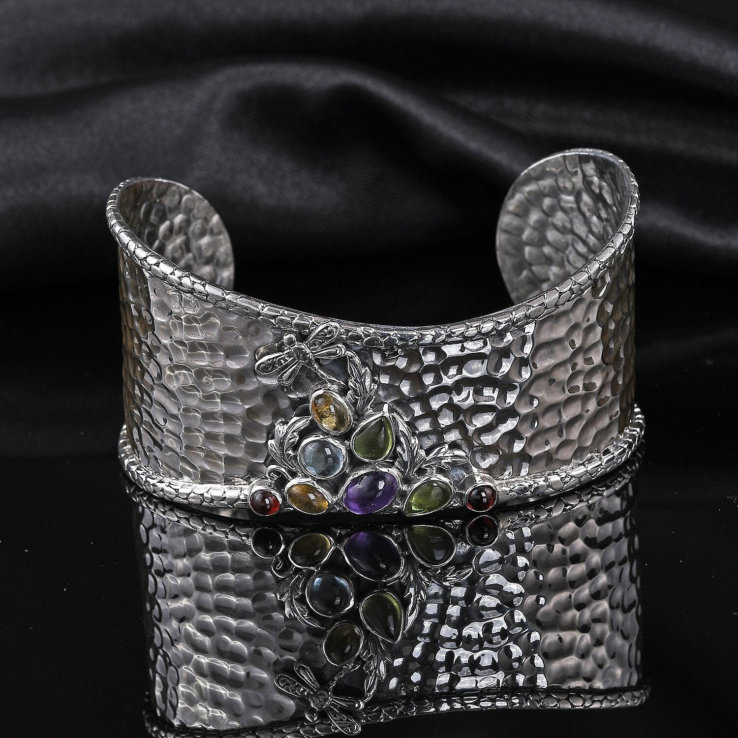 Bali Legacy Multi Gemstone Dragonfly Cuff Bracelet in Sterling Silver (Size 7.50) 4.50 ctw