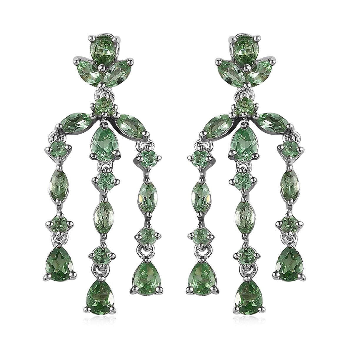 Merelani Mint Garnet Chandelier Earrings in Platinum Over Sterling Silver 2.90 ctw