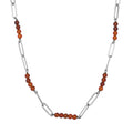 Ratnapura Hessonite Garnet Beaded and Paper Clip Chain Necklace 20 Inches in Stainless Steel 29.00 ctw - Sticky add to cart bar