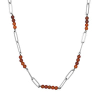 Ratnapura Hessonite Garnet Beaded and Paper Clip Chain Necklace 20 Inches in Stainless Steel 29.00 ctw