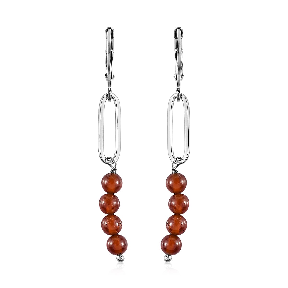 Ratnapura Hessonite Garnet Dangle Earrings in Stainless Steel 5.60 ctw