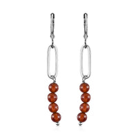 Ratnapura Hessonite Garnet Dangle Earrings in Stainless Steel 5.60 ctw